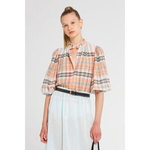 Antik Batik Rachelle Blouse Womens S/38 Plaid‎ Cotton Button Front Tunic
